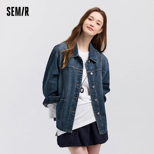 Denim Jacket Women Lapel Drop-shoulder Top Casual and Elegant 2025 Spring New Loose Jacket Instagram Trendy