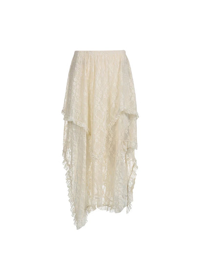 Falda larga de encaje asimétrico para mujer, ropa de vacaciones de verano