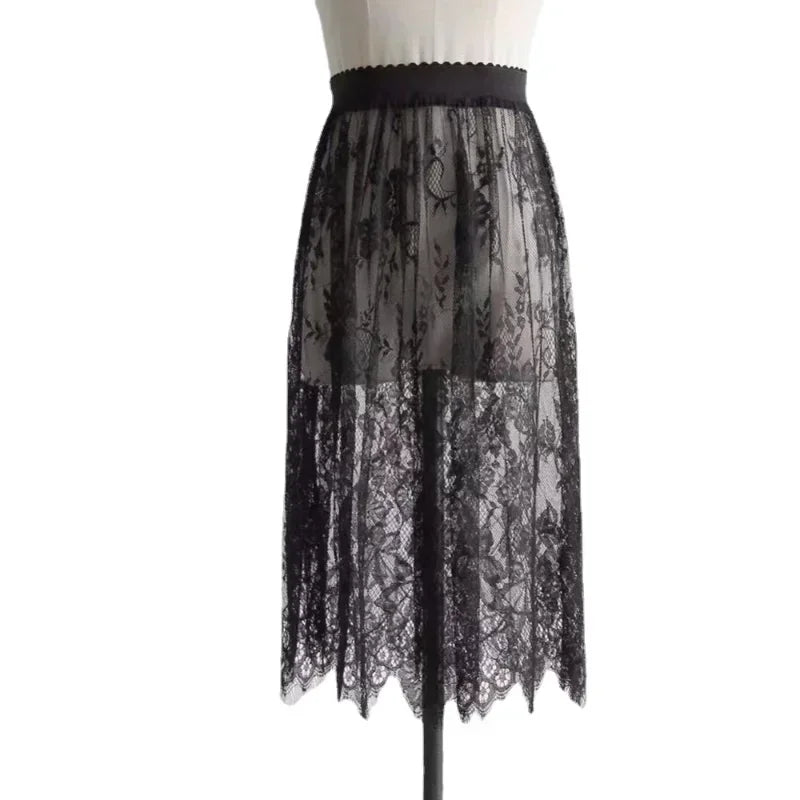 Extensor de camisa con dobladillo festoneado y capas de encaje floral para mujer, ajustable, con capas, parte superior, falda de corte A, minifalda inferior