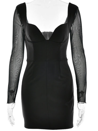 JULISSA MO - Vestido negro sexy con escote en V profundo y cremallera para mujer, sin espalda, de manga larga, ajustado, elegante, para fiesta y club, para invierno, 2025