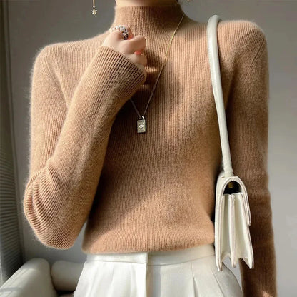 Suéter liso para mujer, jersey de punto de cuello alto medio, estilo Harajuku coreano, tejido grueso, moda de otoño e invierno, jerséis ajustados