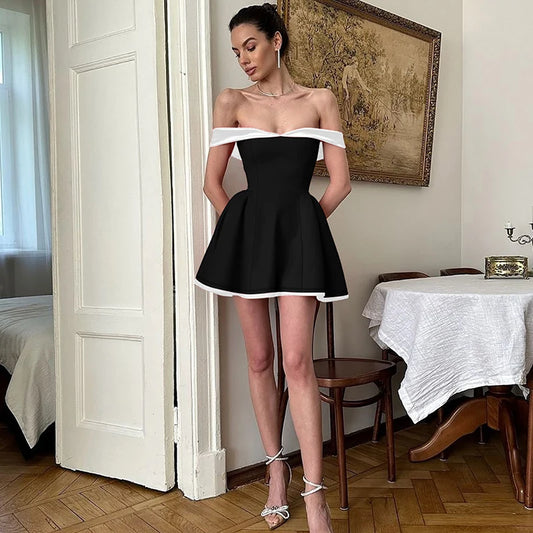 Vestido tubo sexy para mujer, minivestido ajustado de color contrastante, elegante, sin espalda, con un solo hombro, ropa elegante para mujer