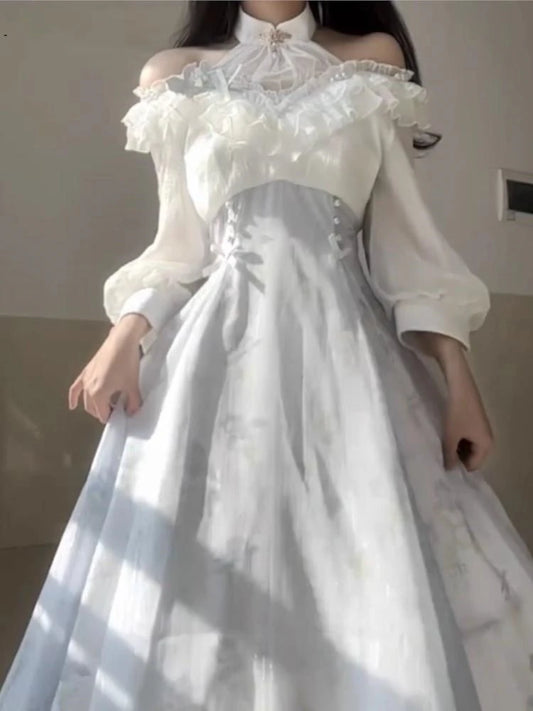 Elelgant Vintage Midi Dresses for Women Korean Sweet Floral Birthday Party Dress Prom Robe Summer New Slim A-line Kawaii Vestido