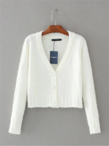 Suéter de punto con cuello en V para mujer, cárdigan corto de manga larga, ropa de calle sexy, abrigo de punto corto, abrigo de patchwork para mujer