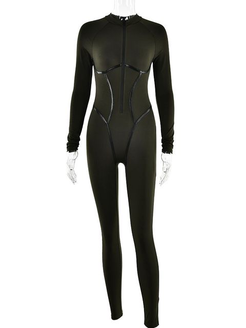 Mono sexy con cremallera para mujer, de manga larga, ajustado, ajustado, elástico, deportivo y de ocio.