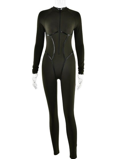 Mono sexy con cremallera para mujer, de manga larga, ajustado, ajustado, elástico, deportivo y de ocio.