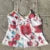 Fairy Coquette Mesh Sheer Camisole Floral Print Front Tie Up V Neck Crop Tops Kawaii Lace Trim Tank Tops Y2K Boho Holiday Vest