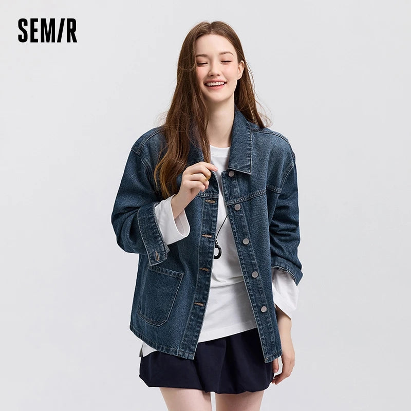 Denim Jacket Women Lapel Drop-shoulder Top Casual and Elegant 2025 Spring New Loose Jacket Instagram Trendy