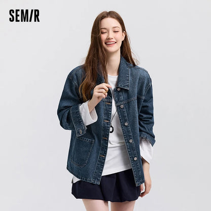 Denim Jacket Women Lapel Drop-shoulder Top Casual and Elegant 2025 Spring New Loose Jacket Instagram Trendy