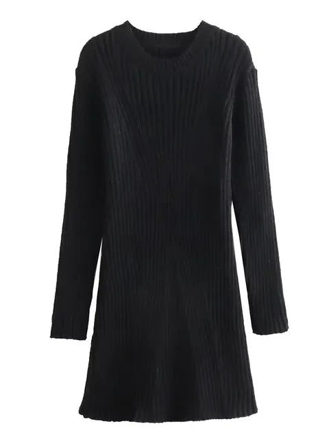 Vestido de moda de punto acanalado para mujer, cintura alta, suelto, vintage, con retazos, elegante, para fiesta, vestido de punto para mujer, minivestido