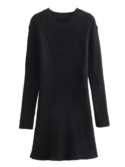 Vestido de moda de punto acanalado para mujer, cintura alta, suelto, vintage, con retazos, elegante, para fiesta, vestido de punto para mujer, minivestido