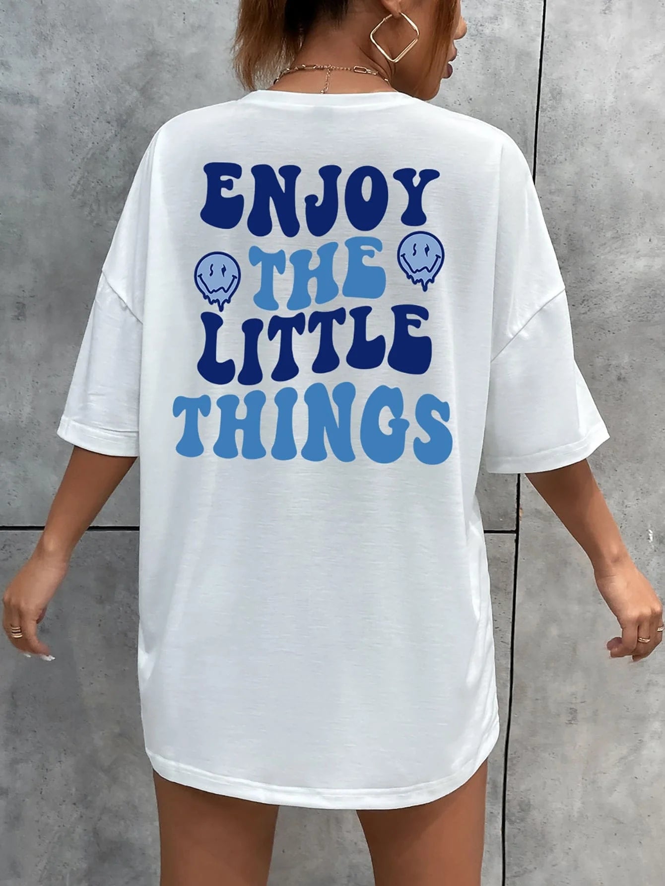 Enjoy The Little Things Slogan Letter Printed Women T-Shirts Loose Oversized Clothing Personality Street Casual Short Sleeves