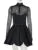 Vestido mini sexy de cuello alto transparente de manga larga para mujer, negro, transparente, de cintura alta, corte A, para fiesta, club, elegante