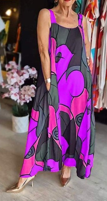 Vestidos estampados con tirantes finos para mujer, moda informal, con bolsillos, sueltos, largos, para ir al trabajo, maxivestidos, novedad de verano 2025