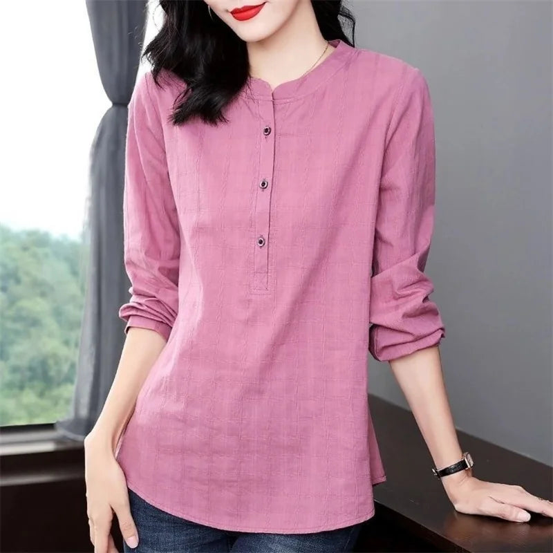 Blusas de mujer estilo primavera otoño, camisas casuales de manga larga con cuello alto, blusas, tops DF4850