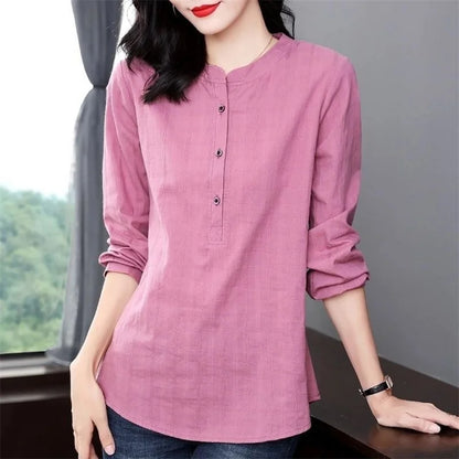 Blusas de mujer estilo primavera otoño, camisas casuales de manga larga con cuello alto, blusas, tops DF4850