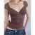 Tops cortos de encaje marrón con estética vintage para mujer, camiseta de manga corta con cuello en V, ropa grunge de hadas Y2K, ropa urbana de los años 2000