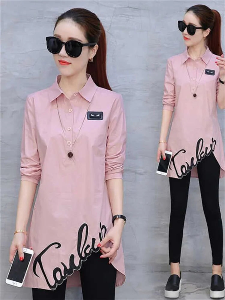 Blusa de manga larga para mujer, camisa bordada, moda de primavera, blusas salvajes para mujer, ropa de talla grande para mujer DF2435