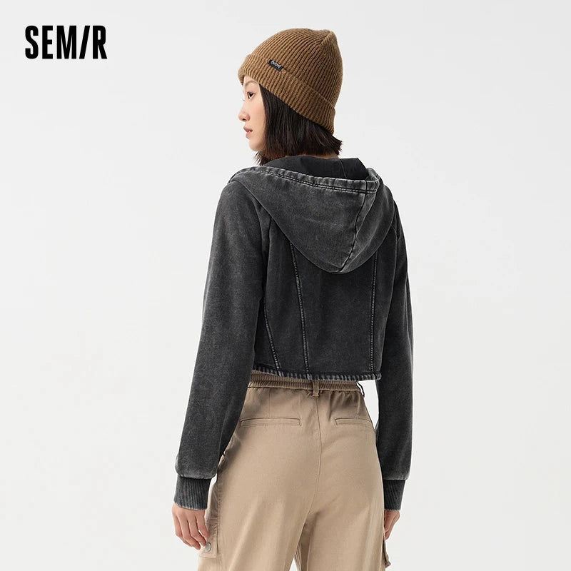 Outerwear Women Short Style Raglan-sleeved Vintage Simple Spring Slimming Skinny Hooded Jacket Sporty Style