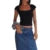 Baby Tees y2k Tank Top Women Casual Lace Trim Short Sleeve Square Neck T Shirt with Bow 2000s Clothing Streetwear