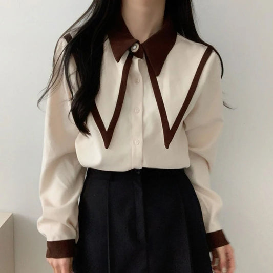 Camisas vintage para mujer, blusas coreanas de retazos, blusas negras de manga larga para oficina, blusas elegantes rojas informales de gasa, nuevas