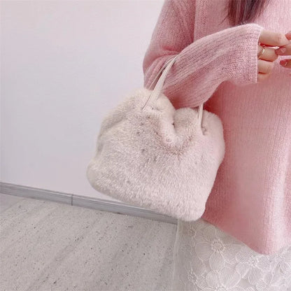 Impresionante bolso de mano tipo cubo de piel sintética de conejo suave para mujer, bolso de hombro de felpa esponjosa de invierno, elegante bolso de fiesta de moda urbana para chicas.