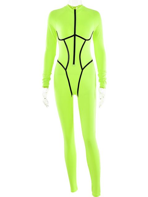 Mono sexy con cremallera para mujer, de manga larga, ajustado, ajustado, elástico, deportivo y de ocio.