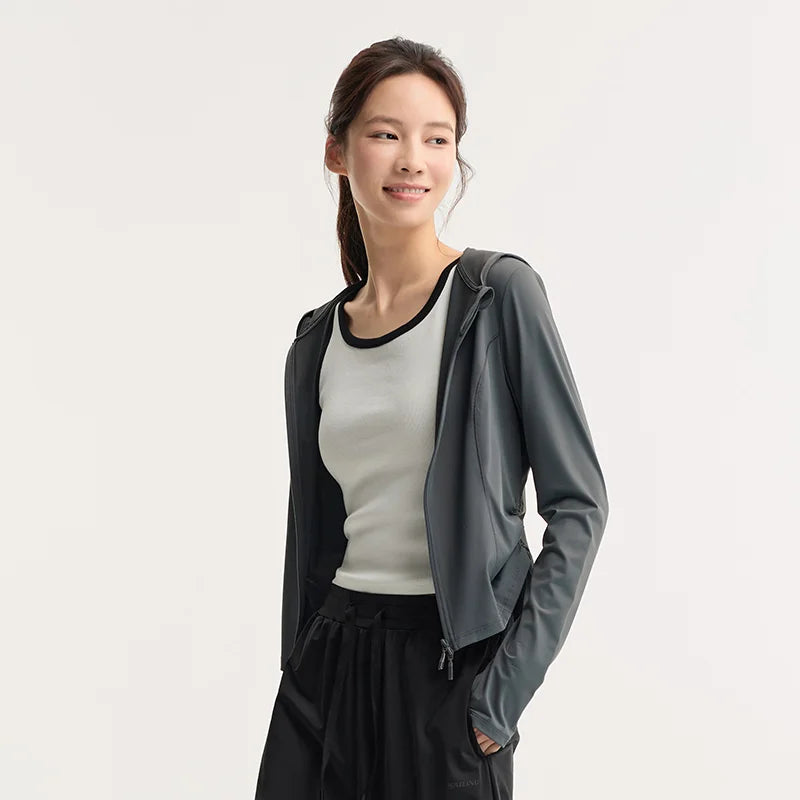 Jacket Women Short Hooded Sunscreen Clothing Top  New Summer Cool Feeling Original Yarn Sunscreen Tight Top UPF100+