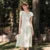 Dress Women Split Bubble Sleeve Medium Long Dress  Summer New Square Neck Chiffon Floral Dress Romantic Elegant