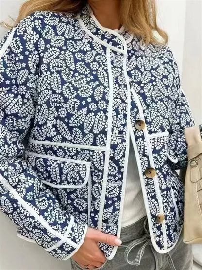 Chaquetas de retazos estampadas de moda para mujer, abrigo holgado de manga larga con contraste y bolsillo para otoño, cárdigan de calle para mujer