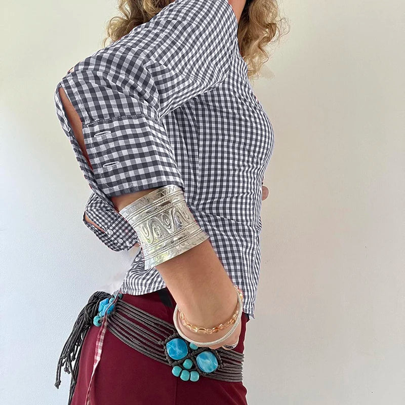 Camiseta Y2K con cuello vuelto para mujer, camiseta abotonada de manga larga, camiseta vintage ajustada, conjuntos de moda, top informal de otoño para mujer