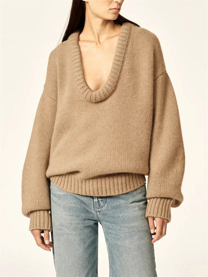 Autumn Knit Sweater Pullover Loose Female Casual Patchwork Scoop Neck Striped Long Sleeve Knitwear Women Y2k Top Pullover