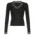 Camiseta de encaje negro con cuello en V para mujer, lisa, ajustada, básica, de manga larga, combina con todo, otoño, nueva