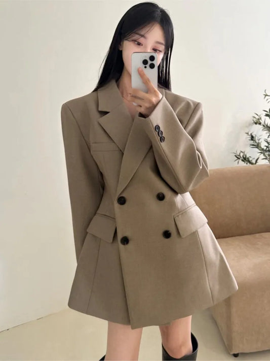 Autumn New Elegant Blazer Coats for Women Long Sleeve Office Lady Korean Fashion Casual Loose Street Trends Solid Blazers Jacket