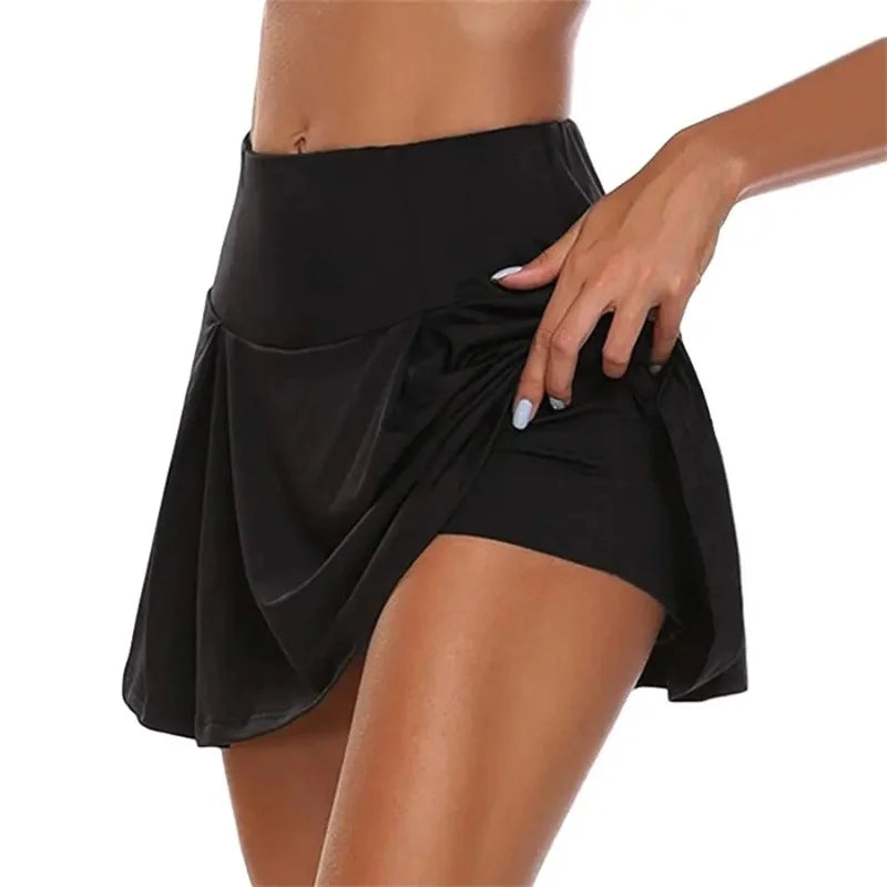 Faldas cortas de verano para mujer, para correr, tenis, baile, fitness, de secado rápido, con forro liso, cintura alta, DF4987