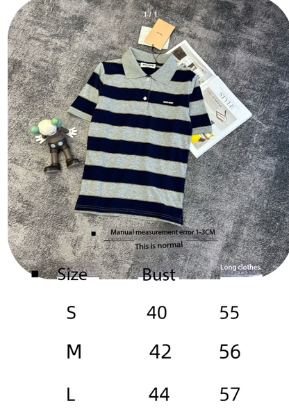 Miu SS26 Polo T-Shirt Striped Black Grey Cotton 350879