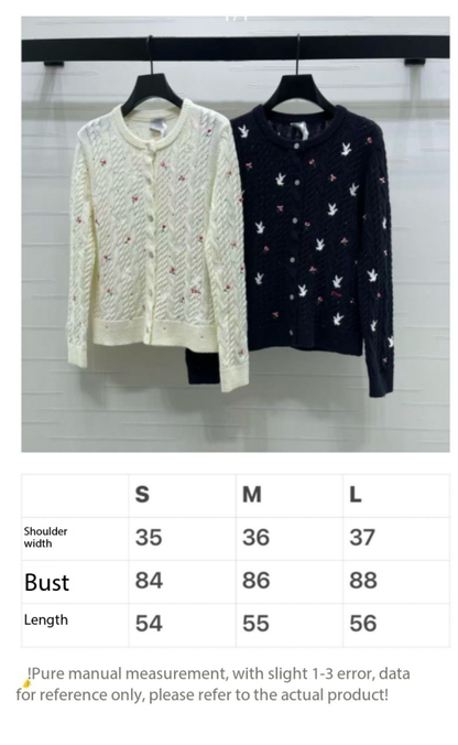 CD SS26 Crew Neck Embroidered Knit Cardigan Ivory Cashmere 351072