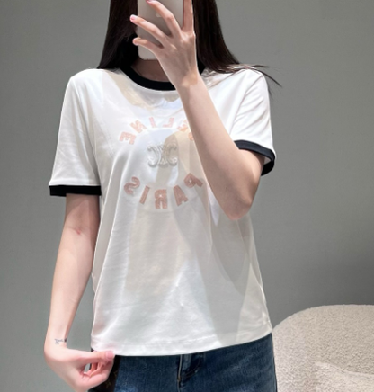Celine 26SS Color-blocked Neck T-shirt White in Cotton 898941