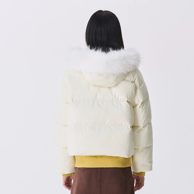 Chaqueta de plumón para mujer, con cuello de piel, con capucha, cálida, sencilla y versátil, nueva, impermeable, resistente al viento, abrigo holgado de invierno.