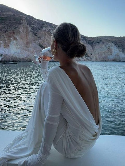 Elegante vestido ajustado de manga larga para fiesta y club de noche para mujer, sexy, sin espalda, ajustado, moda otoño/invierno, nuevo 2025