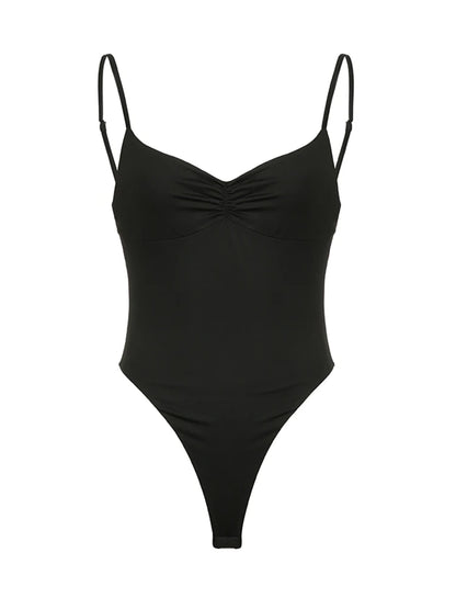 Bodys ajustados y sexys con tirantes finos y espalda descubierta para mujer, sin mangas, fruncidos, con cuello en V, camisola, bodys rave Baddie