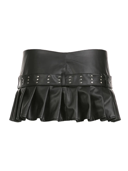 Falda plisada de cuero sintético negro con cremallera y cinturón con remaches, estilo gótico punk, para mujer. Trajes sexys de chica mala.