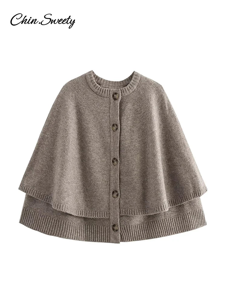 Suéter corto estilo chal de otoño para mujer, cárdigan holgado de un solo pecho, tejido de punto sencillo, jersey liso informal de moda para mujer