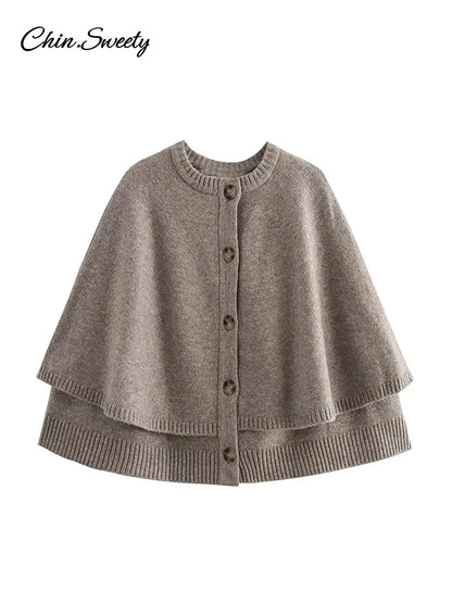 Suéter corto estilo chal de otoño para mujer, cárdigan holgado de un solo pecho, tejido de punto sencillo, jersey liso informal de moda para mujer