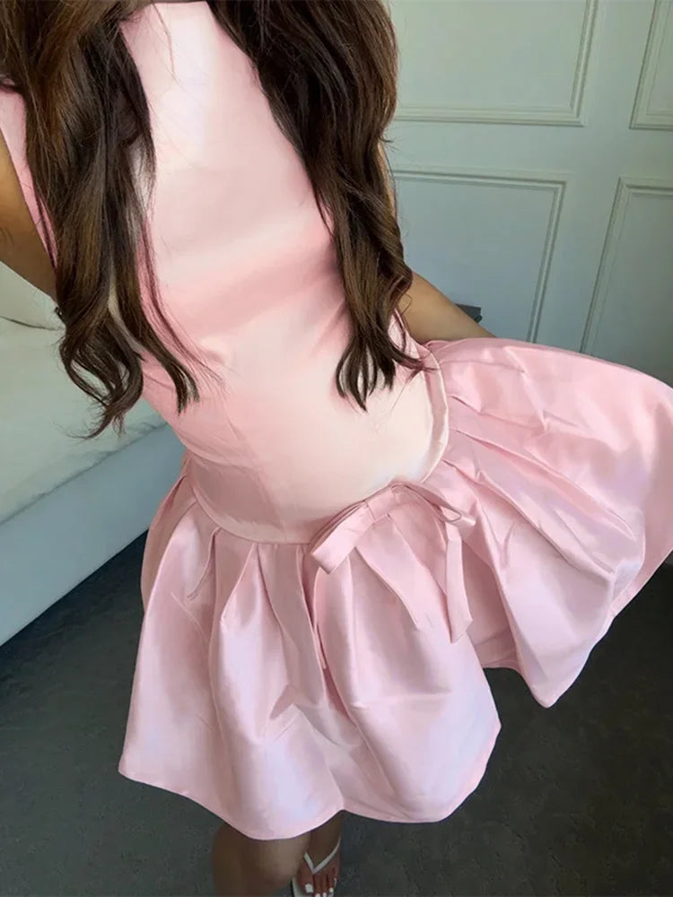 Vestido sexy ajustado sin mangas con lazos para mujer, vestido mini con pliegues y empalme sin espalda, elegante vestido de fiesta de cumpleaños de cintura alta.