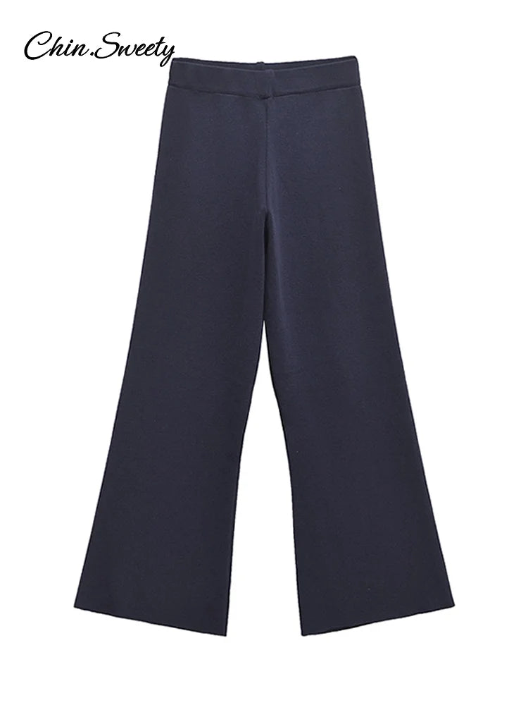 Conjunto elegante de dos piezas de pantalón de punto con cuello redondo, sin mangas, con volantes en los bajos, cintura alta, elástico, para dama, nuevo en trajes a juego.