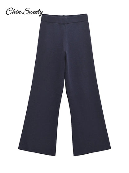 Conjunto elegante de dos piezas de pantalón de punto con cuello redondo, sin mangas, con volantes en los bajos, cintura alta, elástico, para dama, nuevo en trajes a juego.