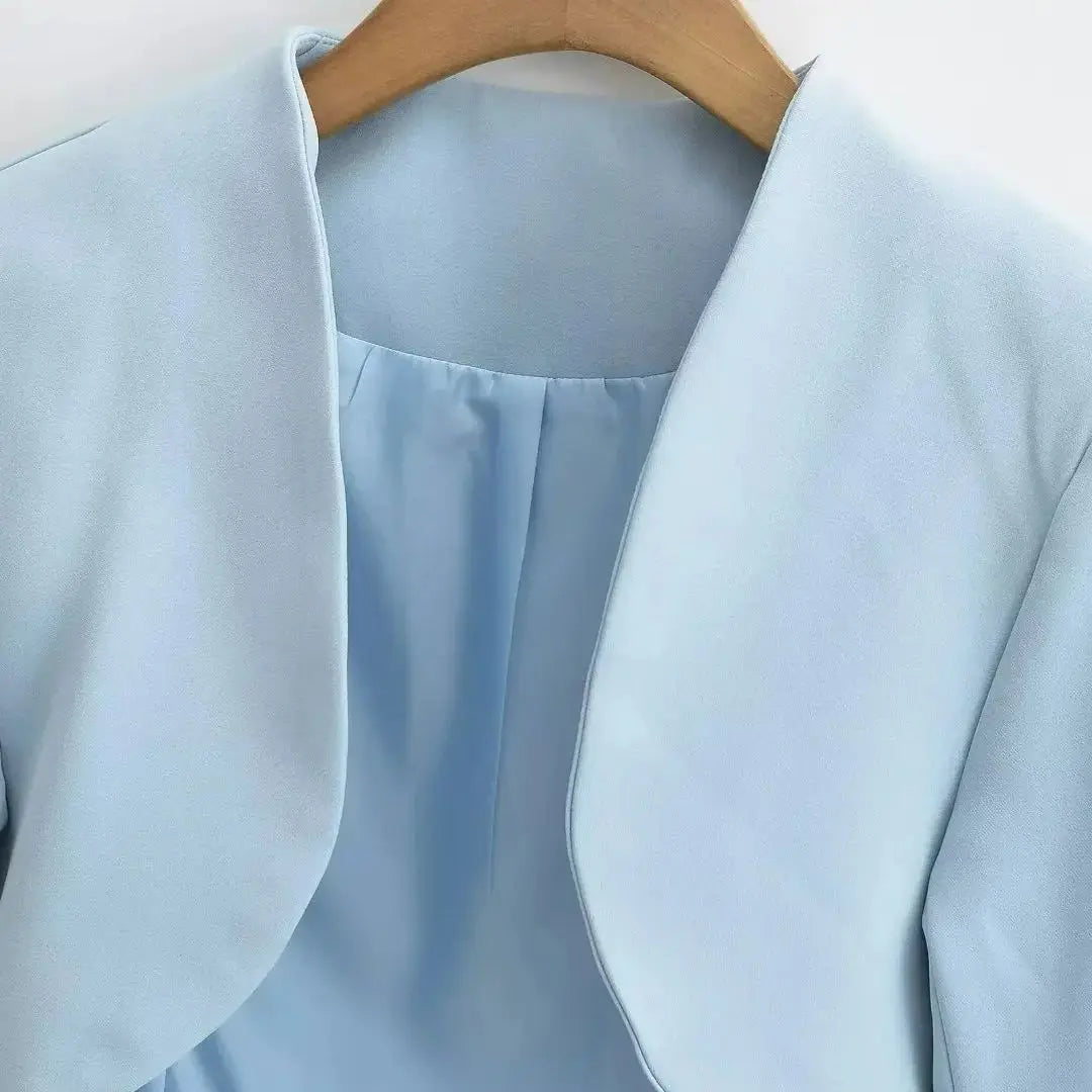 Autumn V neck Open stitching Cropped Blazer Women Full Sleeve Short Suits Fashion Outerwear