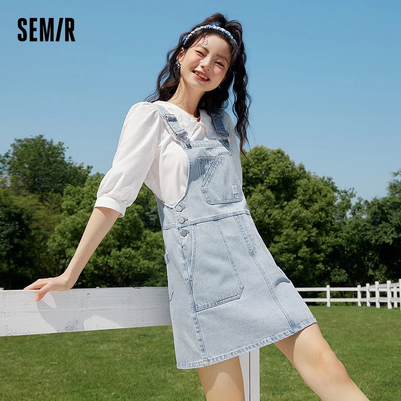 Denim Suspender Dress Women  Summer New High-Rise Retro Playful Short Dress
