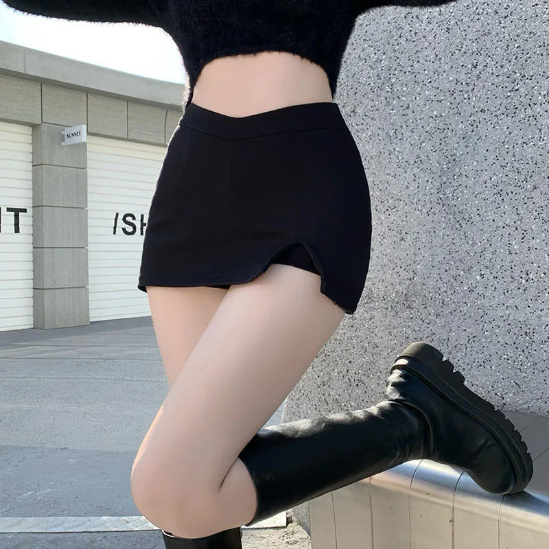 Minifaldas negras con abertura para mujer, faldas sexis de verano con cintura alta y abertura, estilo urbano, para fiestas coreanas, faldas irregulares ajustadas de corte A